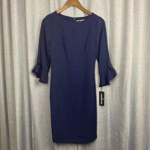 NWT Karl Lagerfeld Navy Dress w/ 3/4 Frilly Sleeve